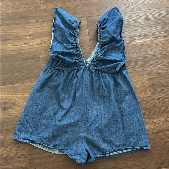 Blue Denim Ruffle Romper - Picture 2 of 3